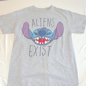 Disney Tee Shirt. Leo and Stitch featuring stitch saying Aliens Exist!